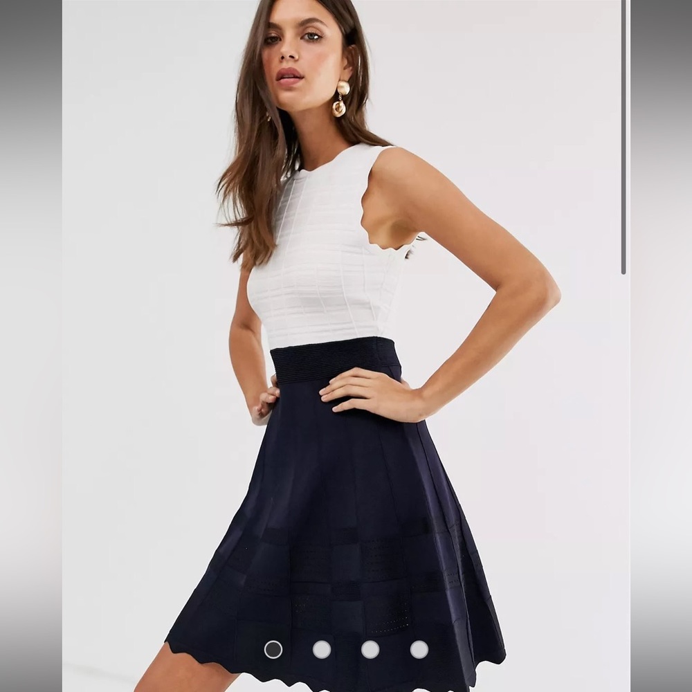 Ted Baker Polino Contrast Skirt Scalloped Knitted Dress